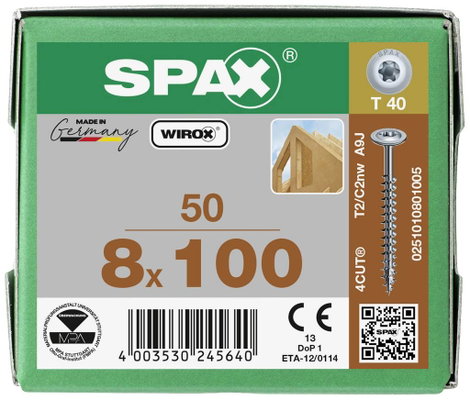 SPAX 251010801005 Facsavar 8 mm 100 mm Torx, E TORX Acél Galvanikusan cinkezett 50 db 4. kép
