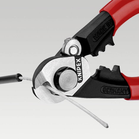 Drótkötélolló 190 mm, kovácsolt, vágóérték: Ø 7 mm, Knipex 95 62 190 2. kép