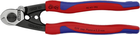 Drótkötélolló 190 mm, kovácsolt, vágóérték: Ø 7 mm, Knipex 95 62 190 4. kép