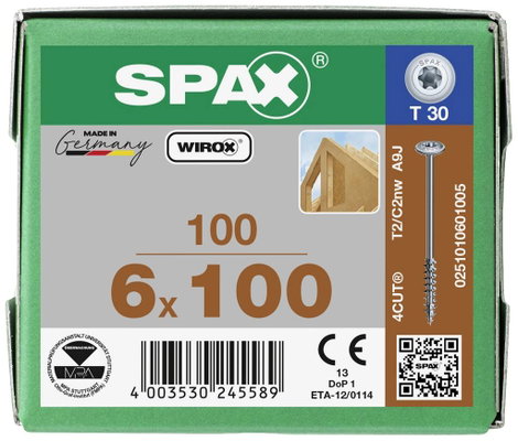 SPAX 251010601005 Facsavar 6 mm 100 mm Torx, E TORX Acél Galvanikusan cinkezett 100 db 4. kép