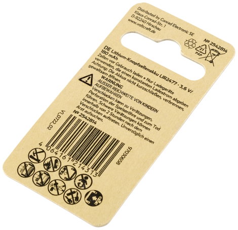 VOLTCRAFT Gombakku LIR 2477 Lítium 180 mAh 3.6 V 1 db 4. kép