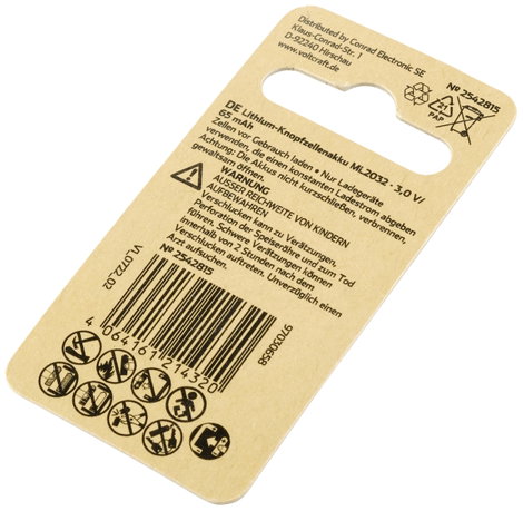 VOLTCRAFT Gombakku ML 2032 Lítium 65 mAh 3 V 1 db 4. kép