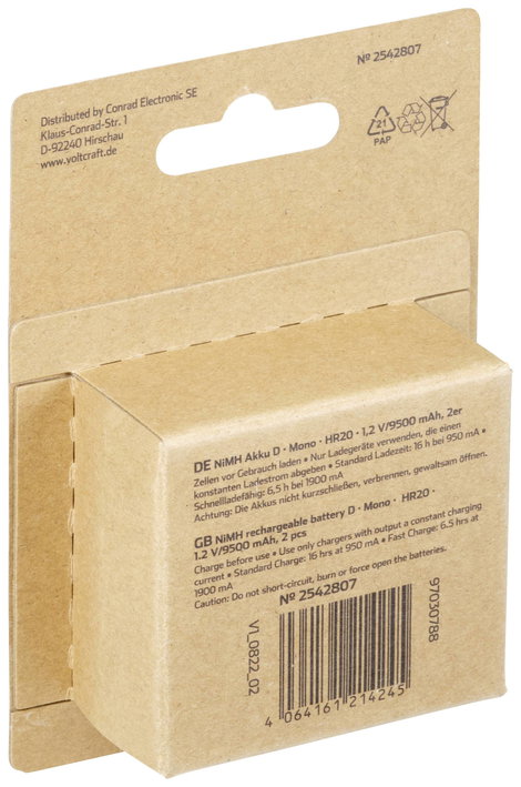 VOLTCRAFT Endurance Góliátakku NiMH 9500 mAh 1.2 V 2 db 4. kép