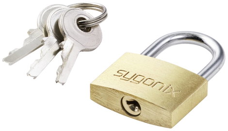 Sygonix SY-5045282 Függő lakat 24.7 mm Különböző időben záródó Aranysárga Kulcsos zár 2. kép