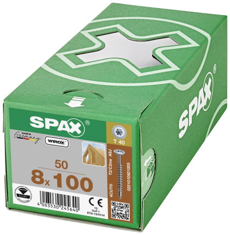 SPAX 251010800805 Facsavar 8 mm 80 mm Torx, E TORX Acél Galvanikusan cinkezett 50 db 3. kép