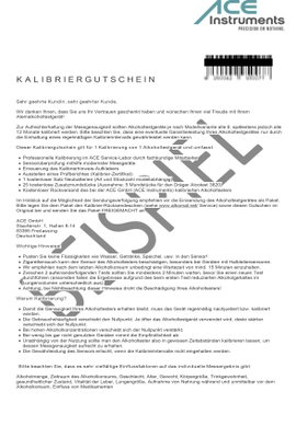 ACE 100082 Kalibrálási bizonylat