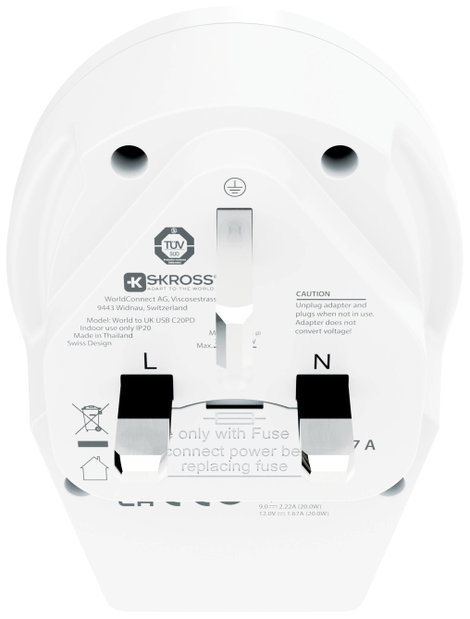 Skross 1.500291 Úti adapter Country Adapter World to UK USB C20PD 3. kép