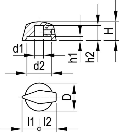 Mutatós forgatógomb Ø 6 mm, 18,8 x 6 x 16,4 x 12,5 x 2,6 x 10 x11,5 x 11,5 mm, fekete, OKW 2. kép