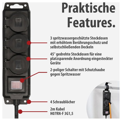 Brennenstuhl 1159950013 #####Outdoor Steckdosenleiste mit Schalter Fekete 3. kép
