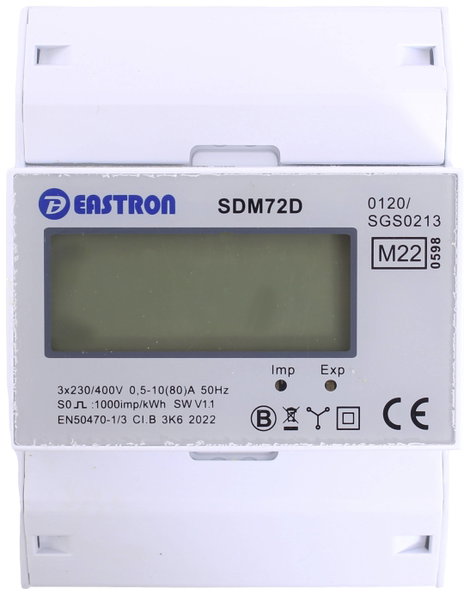 Counttec SDM72D Háromfázisú fogyasztásmérő digitális 80 A MID konform: Igen 1 db