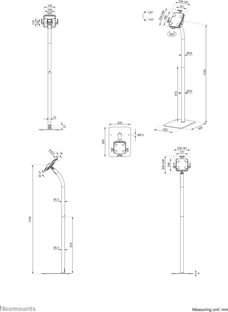 Neomounts FL15-625WH1 Tablet állvány Univerzális 20,1 cm (7,9) - 27,9 cm (11) 15. kép