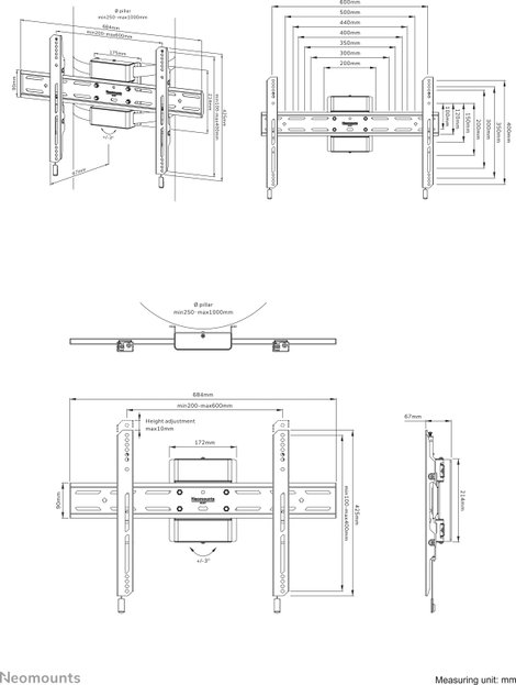 Neomounts WL30S-910BL16 TV tartó oszlop 101,6 cm (40) - 190,5 cm (75) Forgatható 16. kép