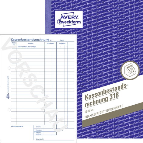 Avery-Zweckform Pénztárkészlet elszámolás nyomtatvány 318-5 DIN A5 Fehér Lapok száma: 50 2. kép