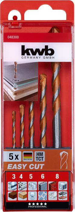 kwb 048300 HSS Többcélú fúró 5 részes 3 mm, 4 mm, 5 mm, 6 mm, 8 mm Gyorsbefogó tokmány, Fogaskoszorú 2. kép