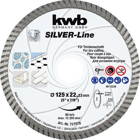 kwb 727570 Gyémánt bevonatú vágótárcsa Ø 125 mm Furat átmérő 22.23 mm 1 db