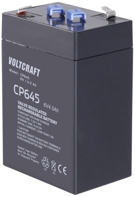 VOLTCRAFT CE6V/4,5Ah Ólomakku 6 V 4.5 Ah Ólom-vlies (AGM) (Sz x Ma x Mé) 70 x 107 x 47 mm 4,8 mm-es 