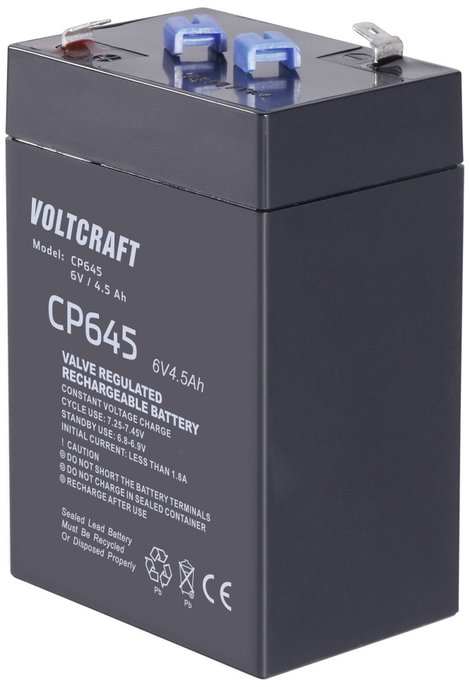 VOLTCRAFT CE6V/4,5Ah Ólomakku 6 V 4.5 Ah Ólom-vlies (AGM) (Sz x Ma x Mé) 70 x 107 x 47 mm 4,8 mm-es