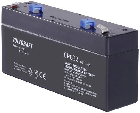 VOLTCRAFT CE6V/3,2Ah Ólomakku 6 V 3.2 Ah Ólom-vlies (AGM) (Sz x Ma x Mé) 134 x 67 x 34 mm 4,8 mm-es