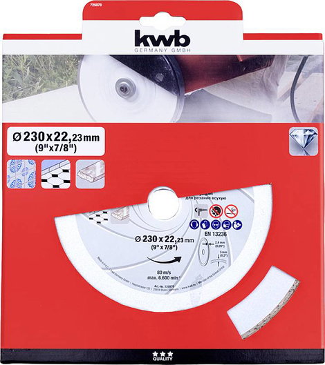 kwb 725870 Gyémánt bevonatú vágótárcsa Ø 230 mm Furat átmérő 22.23 mm Csempe, Kerámia 1 db 2. kép