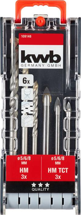 kwb 109146 Üvegfúró készlet 6 részes 5 mm, 6 mm, 8 mm Gyorsbefogó tokmány, Fogaskoszorús fúrótokmány 2. kép