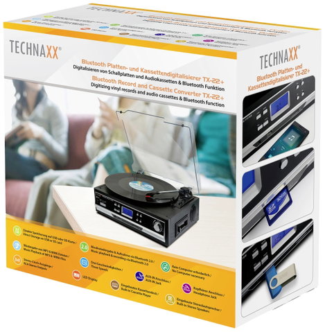 Technaxx TX-22+ USB-s lemezjátszó Ékszíjhajtás Fekete 7. kép