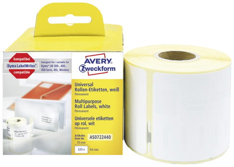Avery-Zweckform Etikettek (tekercs) 70 x 54 mm Papír Fehér 320 db Véglegesen tapadó AS0722440 Univer