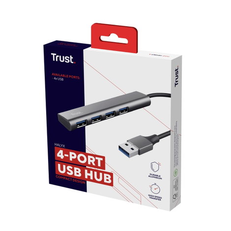 Trust Halyx-4-port 1+4 port USB 3.1 gen. 1 hub Sötétszürke 6. kép