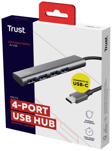 Trust Halyx-4-port 1+4 port USB-C® (USB 3.1) Multiport hub Sötétszürke 6. kép