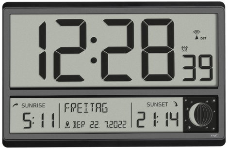TFA Dostmann 60.4524.01 Rádiójel vezérlésű Falióra 360 cm x 28 mm x 235 mm Fekete Nagy kijelző