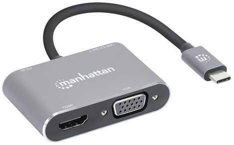 Manhattan Notebook dokkoló állomás USB-C to HDMI & VGA 4-in-1 Docking-Konverter USB-C® tápellátás