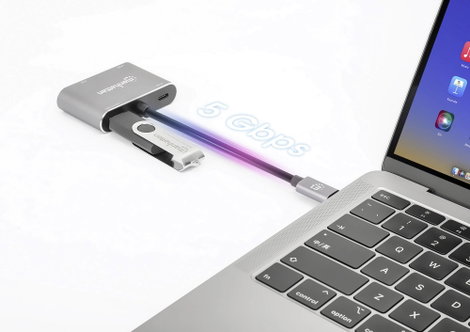 Manhattan Notebook dokkoló állomás USB-C to HDMI & VGA 4-in-1 Docking-Konverter USB-C® tápellátás 3. kép
