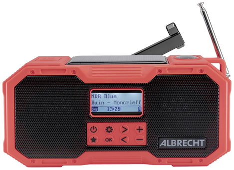 Albrecht DR 112 Kültéri rádió DAB+, URH Vészhelyzeti rádió, USB, Bluetooth® Akkutöltő funkció, Kézi