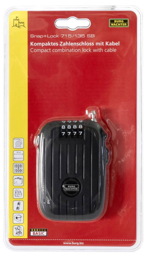 Burg Wächter Snap+Lock 715/135 SB Kábel lakat Fekete Kombinációs zár 3. kép