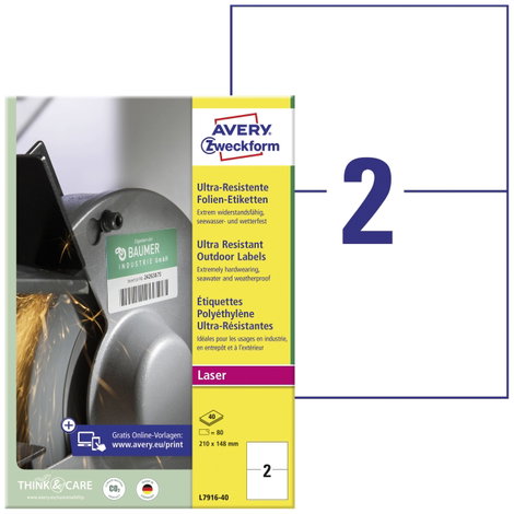 Avery-Zweckform L7916-40 Univerzális etikett 210 x 148 mm Polietilén fólia Fehér 80 db Véglegesen ta
