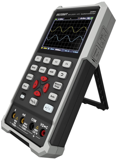 VOLTCRAFT DSO-2202H + AFG Kézi oszcilloszkóp 200 MHz 2 csatornás 1 GSa/mp 8 kpts 8 bit Kézi készülék 4. kép