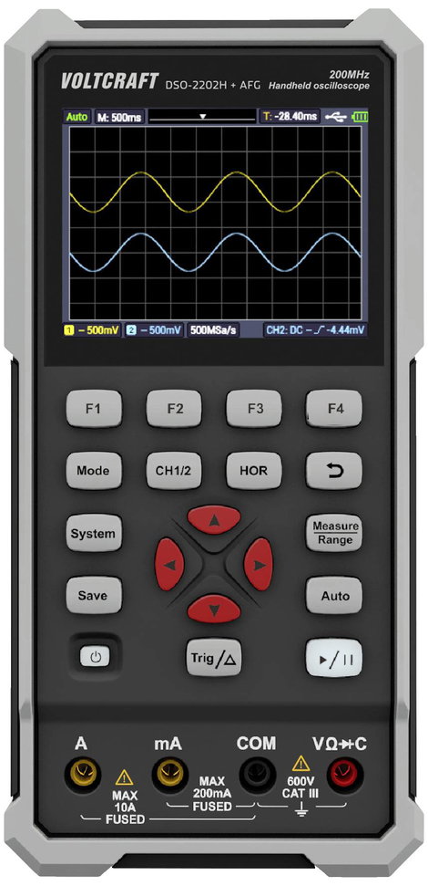 VOLTCRAFT DSO-2202H + AFG Kézi oszcilloszkóp 200 MHz 2 csatornás 1 GSa/mp 8 kpts 8 bit Kézi készülék 5. kép