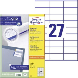 Avery-Zweckform 3479 Univerzális etikett 70 x 32 mm Papír Fehér 2700 db Véglegesen tapadó Színes léz