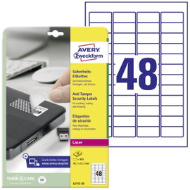 Avery-Zweckform L6113-20 Biztonsági etikett 45.7 x 21.2 mm Poliészter fólia Fehér 960 db Véglegesen 