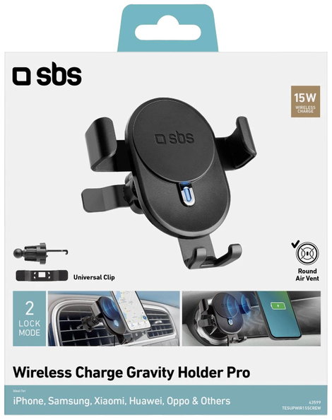 sbs mobile SBS Szellőzőrács Autós mobiltelefon tartó Indukciós töltés funkcióval 85 mm (max) 2. kép