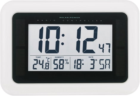 KW9101 Napelemes, Rádiójel vezérlésű Falióra 280 mm x 190 mm x 23 mm Fehér