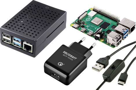 TRU COMPONENTS Pure Set Raspberry Pi® 4 B 1 GB 4 x 1.5 GHz Tápegységgel, Házzal