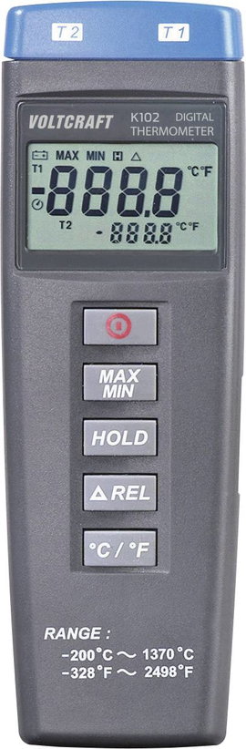 2 csatornás digitális K típusú hőmérő, -200 - +1370 °C, Voltcraft K102