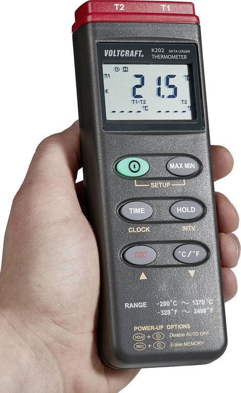 2 csatornás adatgyűjtős hőmérő, -200 - +1370 °C, Voltcraft K202 4. kép