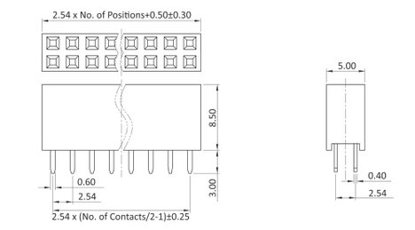 Connfly Hüvelysor (standard) Sorok száma: 2 Pólusok száma sorozatonként: 20 DS1023-2*20SF11 1 db tub 2. kép