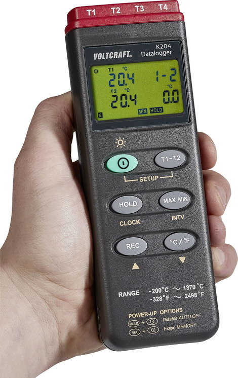 4 csatornás adatgyűjtős digitális hőmérő, -200 - +1370 °C, Voltcraft K204 5. kép