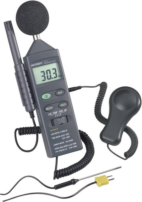 Környezetvédelmi mérőműszer, hőmérséklet, páratartalom, fény és zajszint mérő Voltcraft DT-8820 2. kép