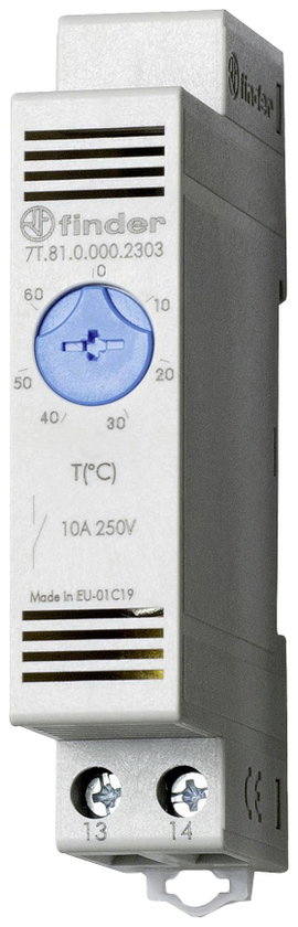 Kapcsolószekrény termosztát 250 V/AC 1 záró 88,8 x 17,5 mm, Finder 7T.81.0.000.2302