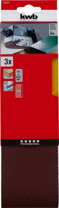 kwb 912524 Csiszolószalag készlet Szemcsézet (num) 240 (H x Sz) 533 mm x 75 mm 3 db 2. kép