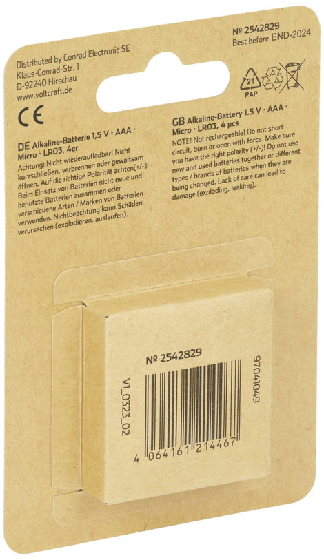 VOLTCRAFT Mikroelem Industrial LR03 Alkáli mangán 1350 mAh 1.5 V 4 db 4. kép