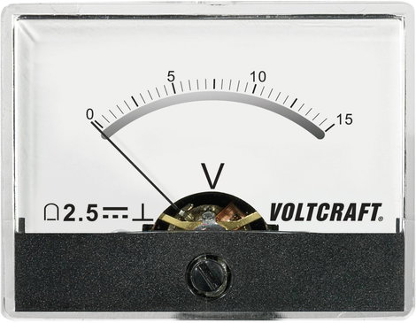 Beépíthető analóg lengőtekercses feszültségmérő műszer 15V/DC Voltcraft AM-60x46